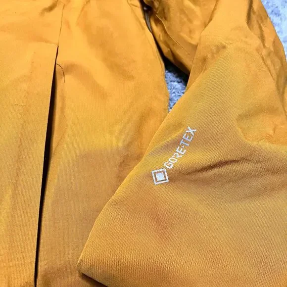 REI Coop Rain Coat Mens XL Goretex Long Vented Hooded Yellow Jacket Hiking Gorp